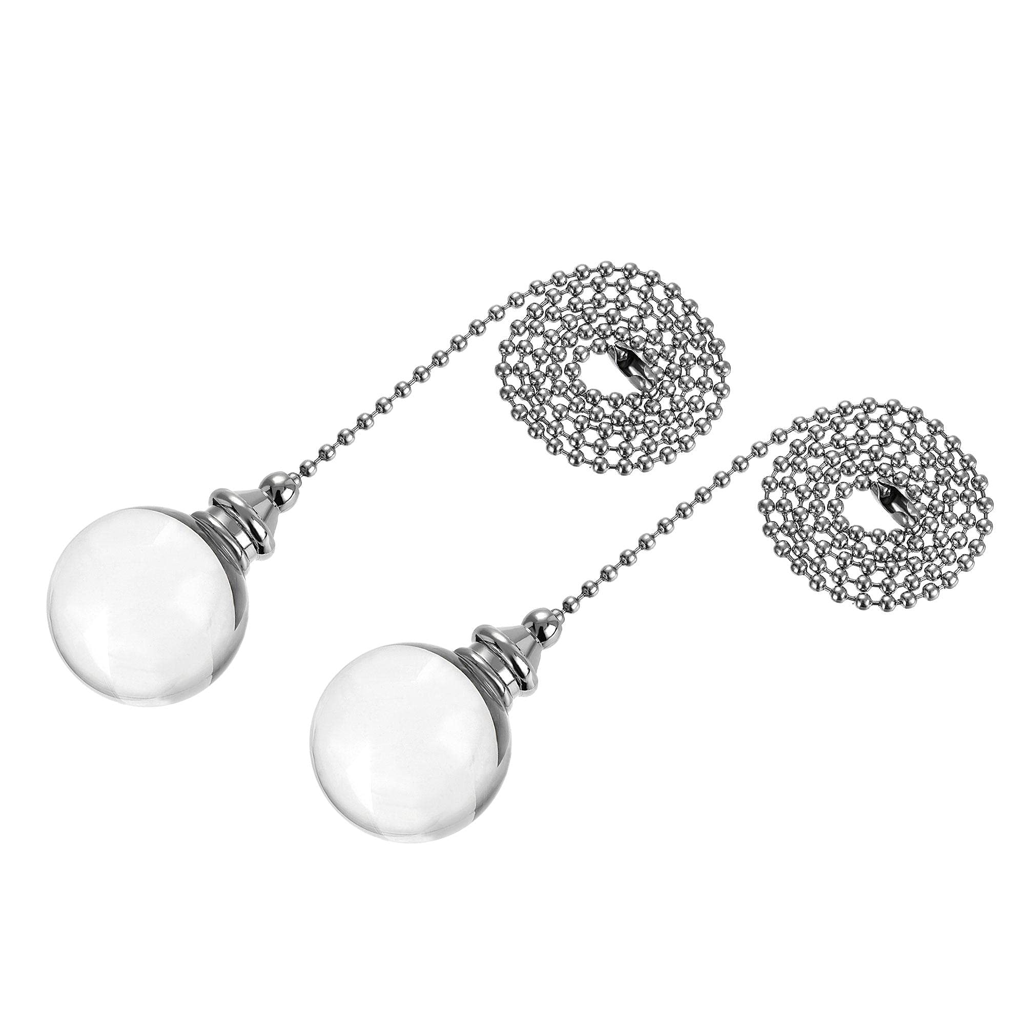 sourcing map Ceiling Fan Pull Chain, 20 Inch Fan Pull Chain Ornament Extension Lighting Accessories, 30mm Crystal Ball Pendant, Clear 2Pcs