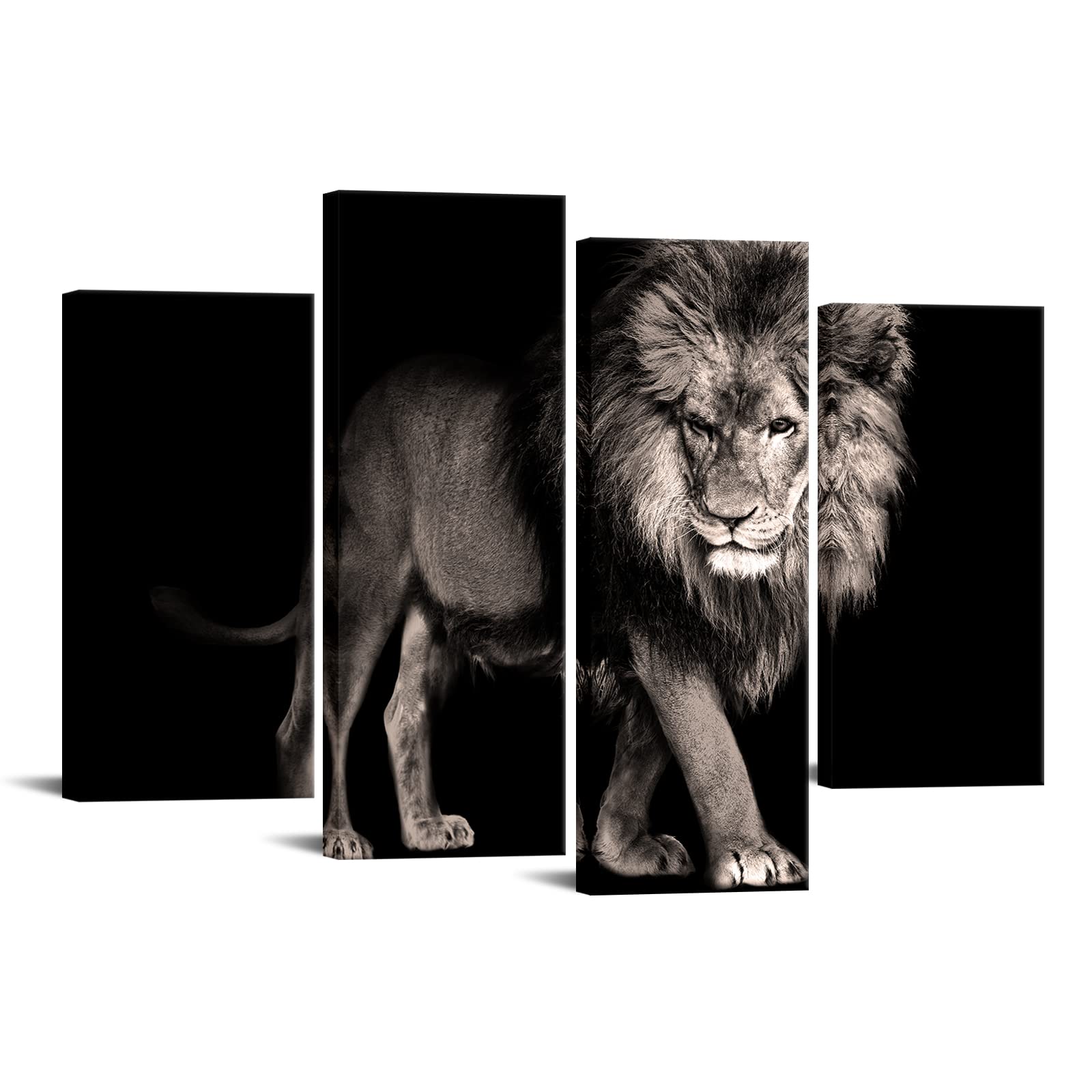 Photo 1 of RyounoArt Lion Canvas Print Black and White Cool Lion Picture Wall Art Wild Animal Painting for Home Living Room Bedroom Decoration Framed Large