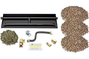 Dreffco 24" Vented LP Gas Log Fireplace Heavy-Duty Dual Row Gas Burner with Deluxe Connection Kit, Vermiculite and Glowing Embers- 2X The Flames! It's Also Easy to Install!