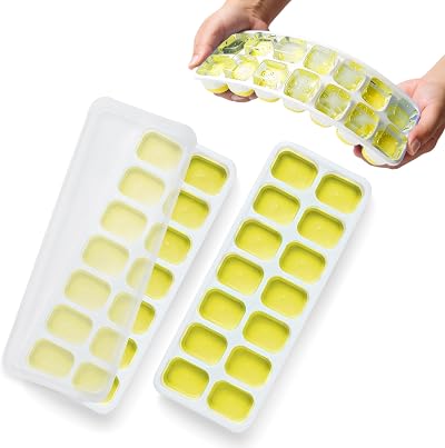 Keplin 2pk Silicone Ice Cube Trays with Non-Spill Lids Yellow
