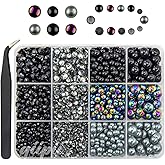 qiipii Black 3mm-8mm Flatback Pearls and Rhinestones for Bedazzling Crafting Half Pearls Resin Stones Diamonds Gems Crystals for Nails Face Eyes Makeup Tumblers Bottles Crafts Grad Cap Shoes Scrapbook