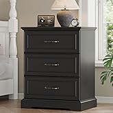 Farmhouse 3 Drawers Dresser for Bedroom, 24" Wide Modern Chest of Drawers with Deep Drawers &amp; Bar Handles, Rustic Wood Nightstand, Wooden Closet Storage Organizer for Living Room, Hallway, Black