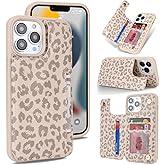 iCoverCase Compatible with iPhone 12 Pro Max Phone Case with Card Holder, Wallet Case for Women Men RFID Blocking PU Leather Protective Wallet Case 6.7 Inch (Beige Leopard)