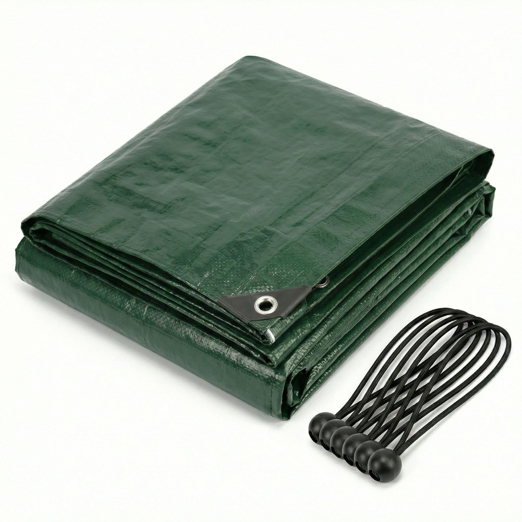 CoverUp! 2 x 3 m Green Fabric Tarpaulin, 200 g/m², UV Protection, Water Resistant, Reinforced Rubber Corners, Rustproof Eyelets, Includes 10 Bungee Cords