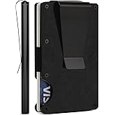 MOVRIDF Minimalist Carbon Fiber Wallet for Men, Money Clip Cash Strap Wallet, RFID Blocking Metal Wallet Aluminum Card Holder,Front Pocket Wallet