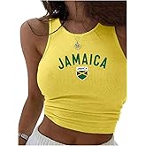 WDIRARA Women's Graphic Print Crop Tank Tops Crew Neck Sleeveless Slim Fit Fashion Top