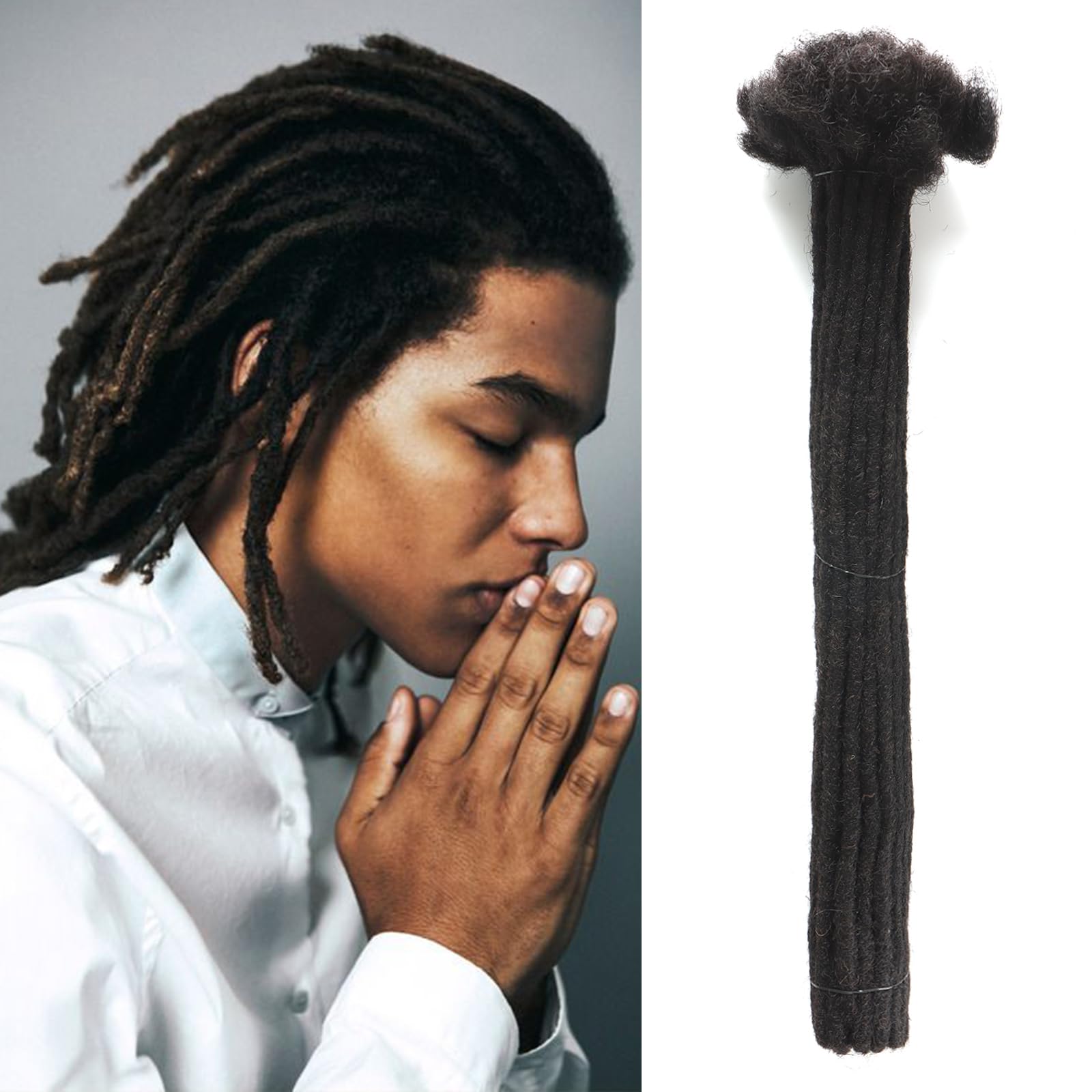 Ainimiu 6-18 Inch Dreadlock Extensions Human Hair 0.6cm Thin Loc Extensions Real Human Hair for Men/Women/Kids 30 Strands Full Handmade Permanent Dreads Extensions Can Be Curled and Bleached โ image 1