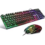 BAKTH Multiple Color Rainbow LED Backlit Mechanical Feeling USB Wired Gaming Keyboard and Mouse Combo for Working or Game