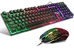 BAKTH Multiple Color Rainbow LED Backlit Mechanical Feeling USB Wired Gaming Keyboard and Mouse Combo for Working or Game