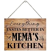 Hanging Wooden Kitchen Gifts, Grandma's Gift, Mother's Day Gift, Thanksgiving Gifts for Mom from Daughter Son, Everything Tastes Better in Mema's kitchen Sign, Rustic Farmhouse Sign 15x11.4 Inches