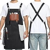 BOUND DUO Kitchen Apron - 3 Large Pockets, Cotton Canvas Cross Back Apron with Adjustable Straps, Cooking Kitchen Chef Apron for Men and Women, Wear-Resistant & Easy to Clean(Black)