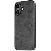 SALAWAT for iPhone 17 Case Slim PU Leather Vintage Shockproof Phone Cover Lightweight Premium Soft TPU Bumper Hard PC Hybrid Protective Case for iPhone 17 6.3 inch 2025 (Black)