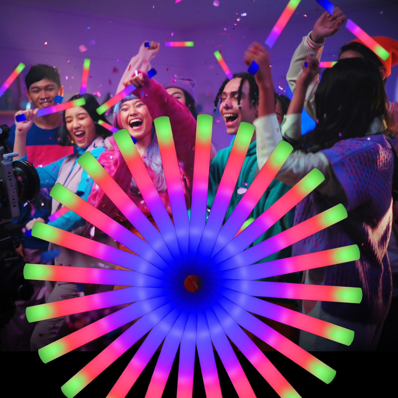 Photo 1 of wellent 130 PCS LED Foam Glow Sticks Bulk, Glow in the Dark Party Supplies with 3 Modes Colorful Flashing, Neon Party Favors for Birthday, Wedding, Carnival, Concert, New Year