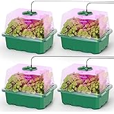 MIXC Seed Starter Kit with Grow Light, Elevated Seedling Tray Kit with Adjustable Humidity Dome and Clear Cell Tray, 12 Full Spectrum Led Beads for Seed Starting Greenhouse, 4 Pack, Green