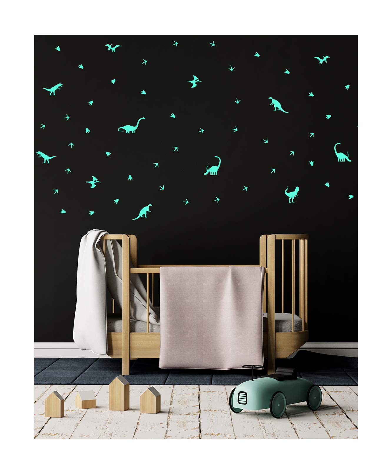 StickerDeen | Dinosaurs Vinyl Decal Wall Sticker Mural - Kids Children Boys Girls Teenager Teens Bedroom, Room Ideas Home Decor (Pack of 65) (Mint)