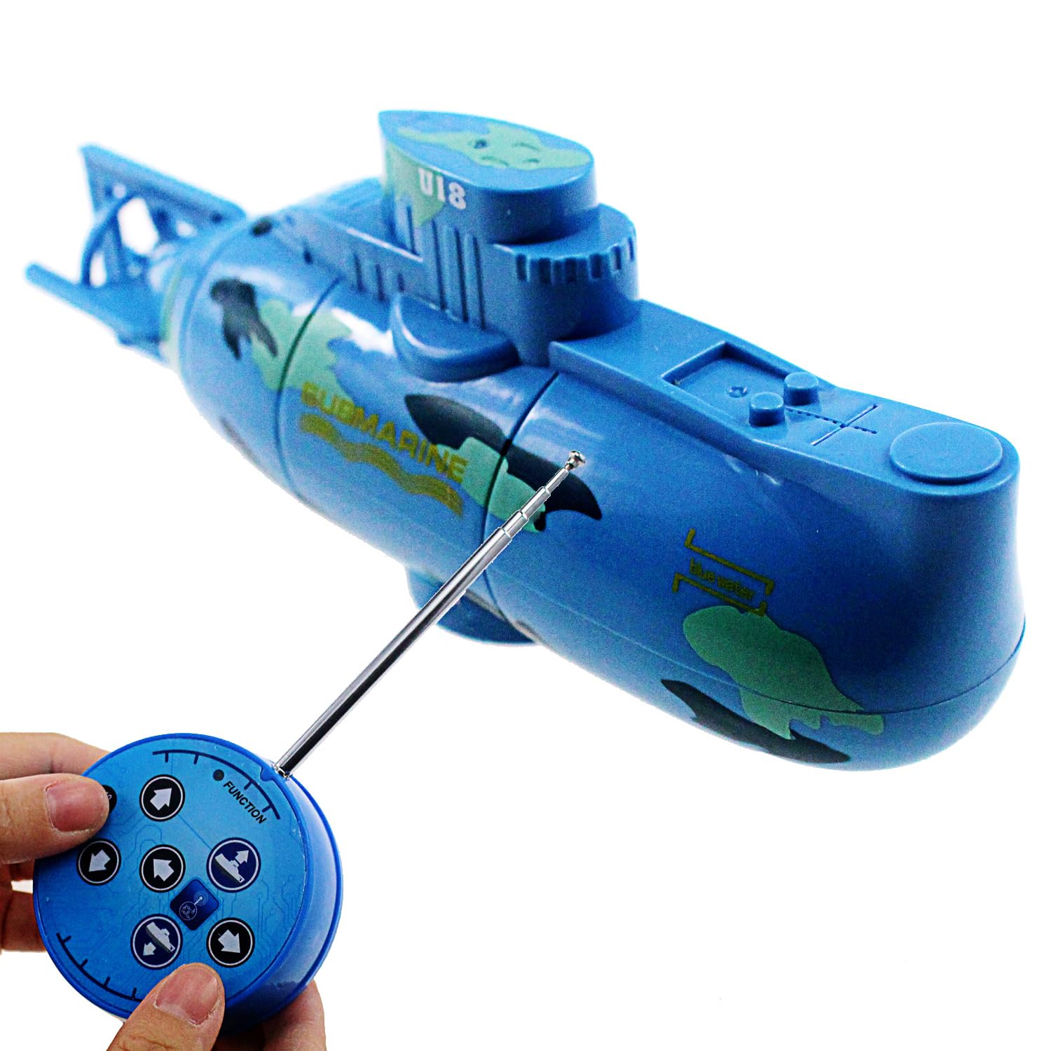 eMart Mini RC Electric Toy Remote Control Boat Submarine Ship Waterproof Diving in Water Gift for Kids - (Blue)