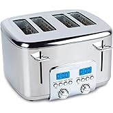 All-Clad Electric Stainless Steel Toaster, 4-Slice, LED Display, Removable Crumb Tray, Internal Cord Storage, 6 Browning Levels, Wide and Self-Centering Slots, Waffles, Bagels, Bread, Silver