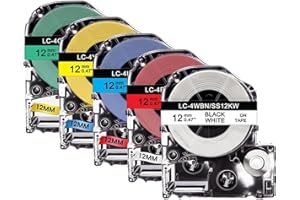 Compatible for Epson LW-300/LW-400/LW-700 Labeler | 5PCS 12mm SS12KW Tape for LK-4WBN SC12RW SC12YW SC12BW Printers(Mixed Col