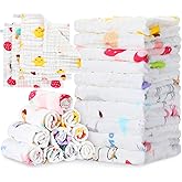 VitalCozy 50 Pieces Baby Cotton Washcloths Muslin Burp Cloths Soft Wash Cloths for Babies Colorful Baby Rags Washable Toddler Washcloths for Unisex Newborn Infants Girls and Boys, 10 x 10 Inch
