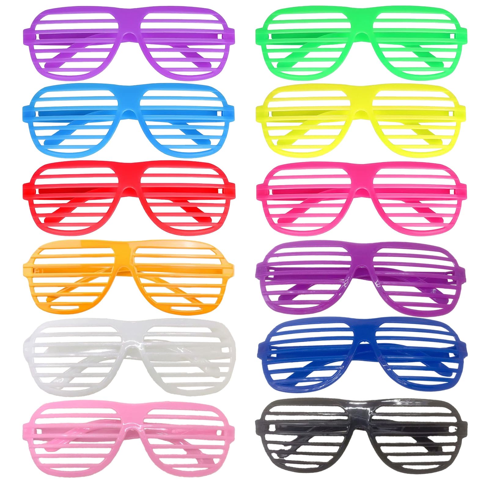 BOZILY 12pcs Neon Shutter Shades Sunglasses,11 Differents Color Shutter Brille 80er,Disco Shutter Glasses Funny Party Decoration Favors Supplies,Fancy Dress Costume Prop