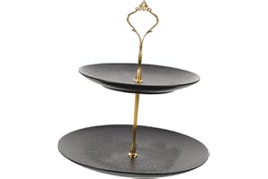 Alipis Two Tier Fruit Bowl Base Black Ceramic Snack Tray Tiered Cake and Candy Display for Kitchen Dining Table Serving