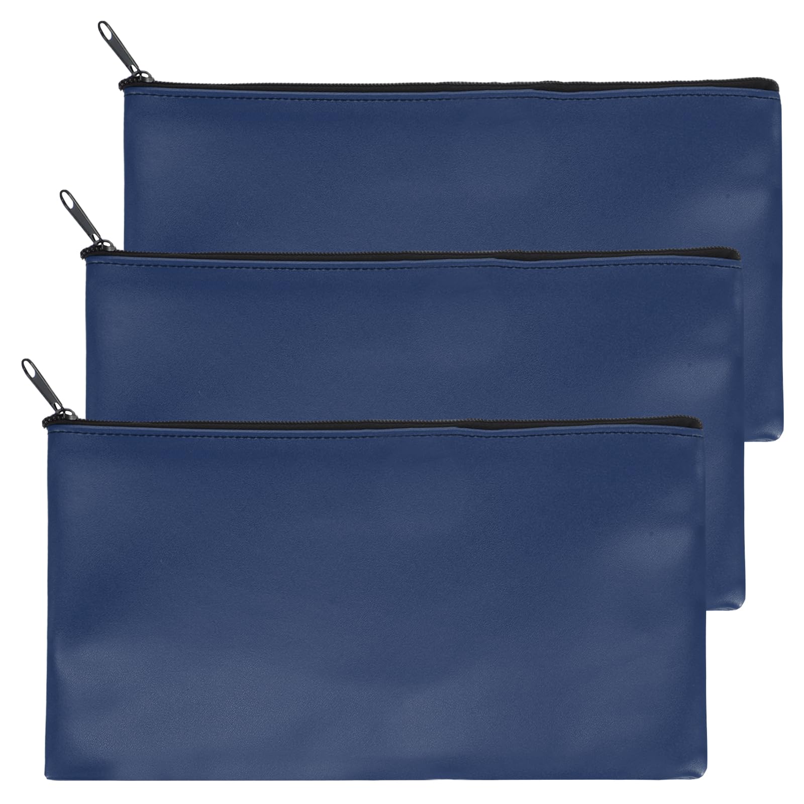 PATIKIL 11"x 6" Bank Deposit Bag, 3Pcs Money Bag Bank Bag Security Money Pouch Receipt Holder for Tickets Coin Makeup Cosmetics Bills, Navy Blue