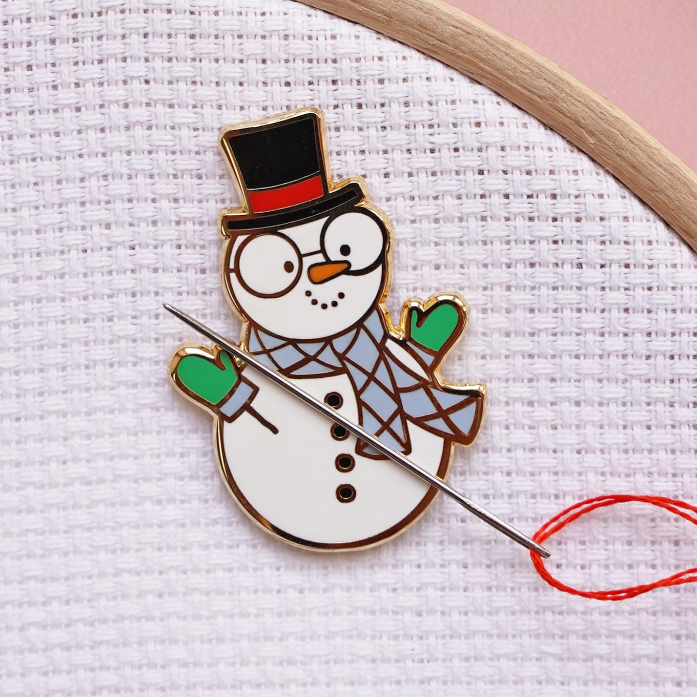 Caterpillar Cross Stitch Needle Minder - Winter Snowman for Cross Stitch, Sewing, Embroidery and Needlework Accessories, Enamel and Magnetic