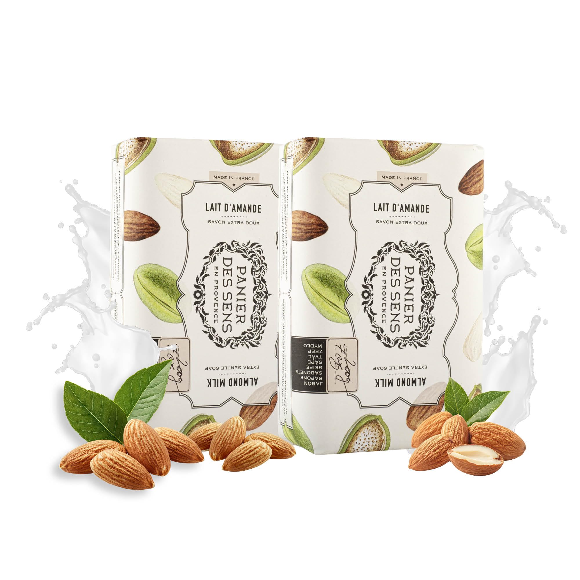 Panier des Sens - Almond Milk Soap Bar 2x200g - Moisturizing Gentle Scented - Natural Soap with Shea Oil - 97% natural ingredients Made in France - Vegan
