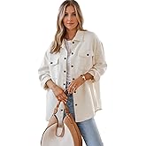 Am Direct Women's Button Down Shacket Jacket - Casual Long Sleeve Oversized Shirt with Pockets for Spring Fall