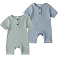 Baby Boy Girl 2 Pack Solid Romper Short/Long Sleeve One Piece Jumpsuits Clothes Sets