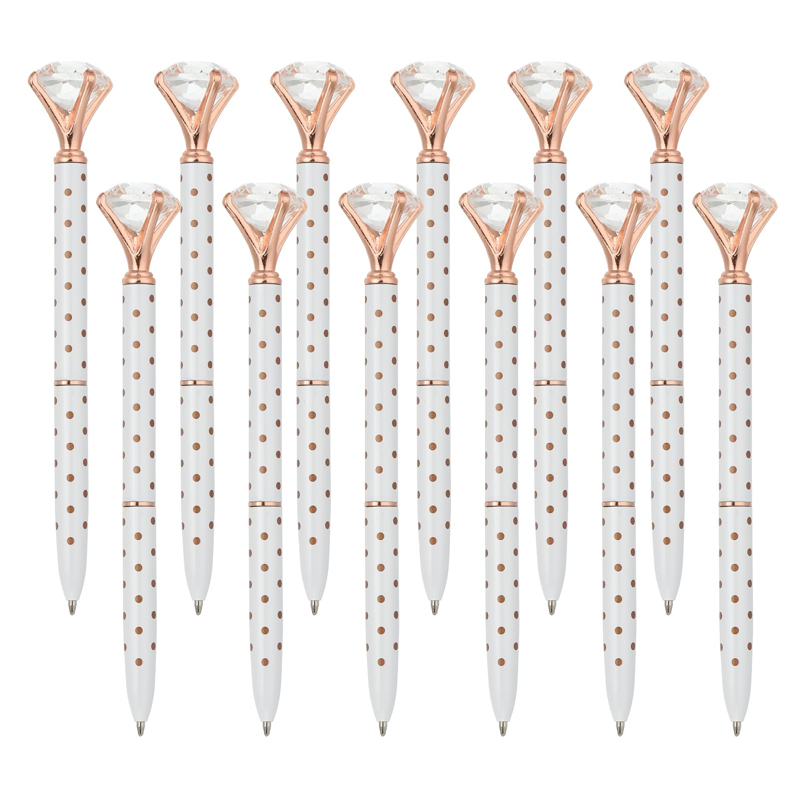 PATIKIL Black Ink Ballpoint Pen, 12 Pack Crystal Diamond Twist Metal Pen 1.0mm Medium Point for Note Taking Journaling, White Gold