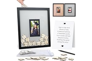 PARKWAY HOME Graduation Guest Book 2025 – Wooden Cap Drop Frame Guestbook for Graduation Party with Wooden Grad Caps, Photo Slot & Pen, Grad Guest Book, Graduation Sign in Book, Graduation Book to Sign, Grad Party
