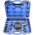 Universal Pneumatic Diesel Fuel Injector Puller Tool Kit 28pcs Injector Remover Extractor with Impact Air Tool Injector Puller Extension Rods Compatible with Benz for Bosch for Siemens Diesel Engine