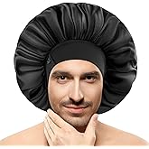 Satin Bonnets for Men Women, Adjustable & Soft Elastic Band Hair Bonnet Large Silk Bonnet for Sleeping Curly Hair Braids