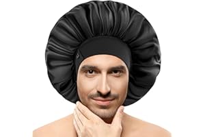Satin Bonnets for Men Women, Adjustable & Soft Elastic Band Hair Bonnet Large Silk Bonnet for Sleeping Curly Hair Braids