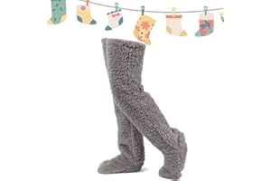 Goose down Knee Socks for Christmas, Leeope Goose down Knee Socks, Fuzzy Knee High Socks, Leg Warmers Fluffy for Cold Weather