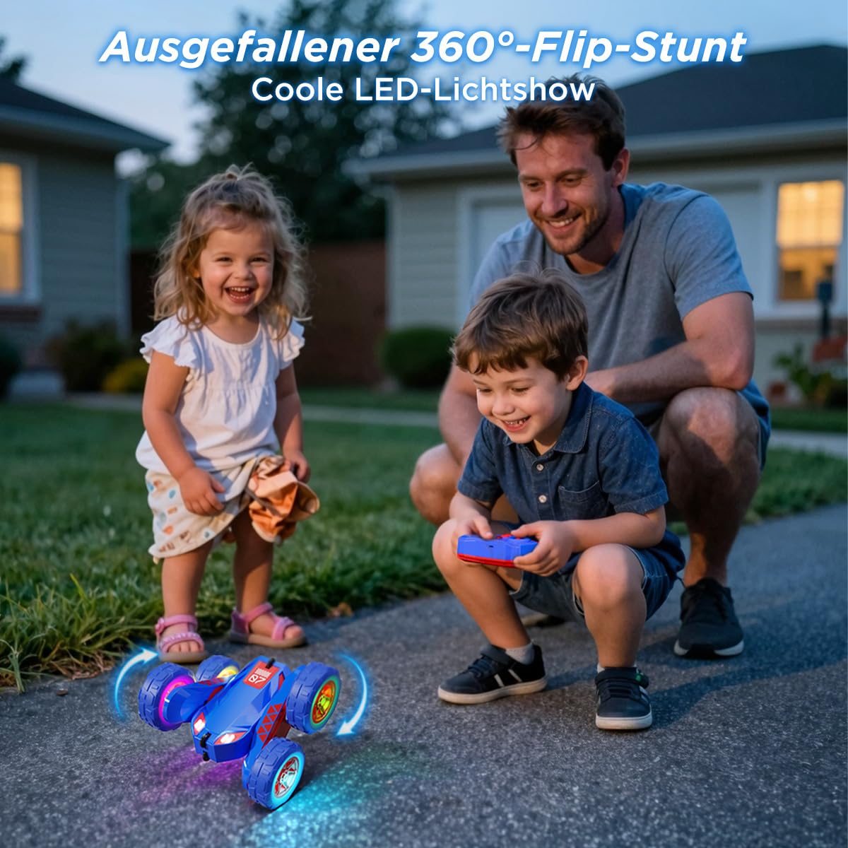 Duales Direktladung Ferngesteuertes Auto,Lädt Auto und Controller über USB,2.4G 360°Drehung Monster Truck mit Buntes LED-Licht,4WD Stunt Spielzeugauto Geschenk für Kinder Jungen Mädchen ab 3-12 Jahre 5