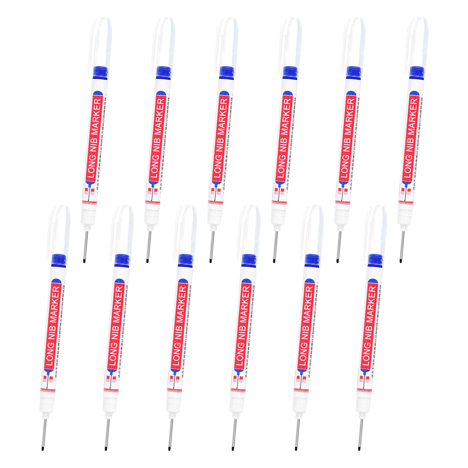 PATIKIL Deep Hole Marker Pens, 12Pcs Ink Waterproof Deep Reach Markers 22mm/0.87 Inch Long Nose Marker Scriber Pen for Woodworking Builders, Blue