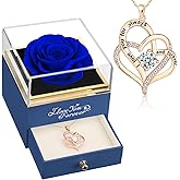 WILDLOVE Forever Real Rose with Heart Necklace, Preserved Flowers Gifts for Mom, Wife and Girlfriend on Christmas, Valentine's Day, Mother's Day, Birthday for Women Her - Blue