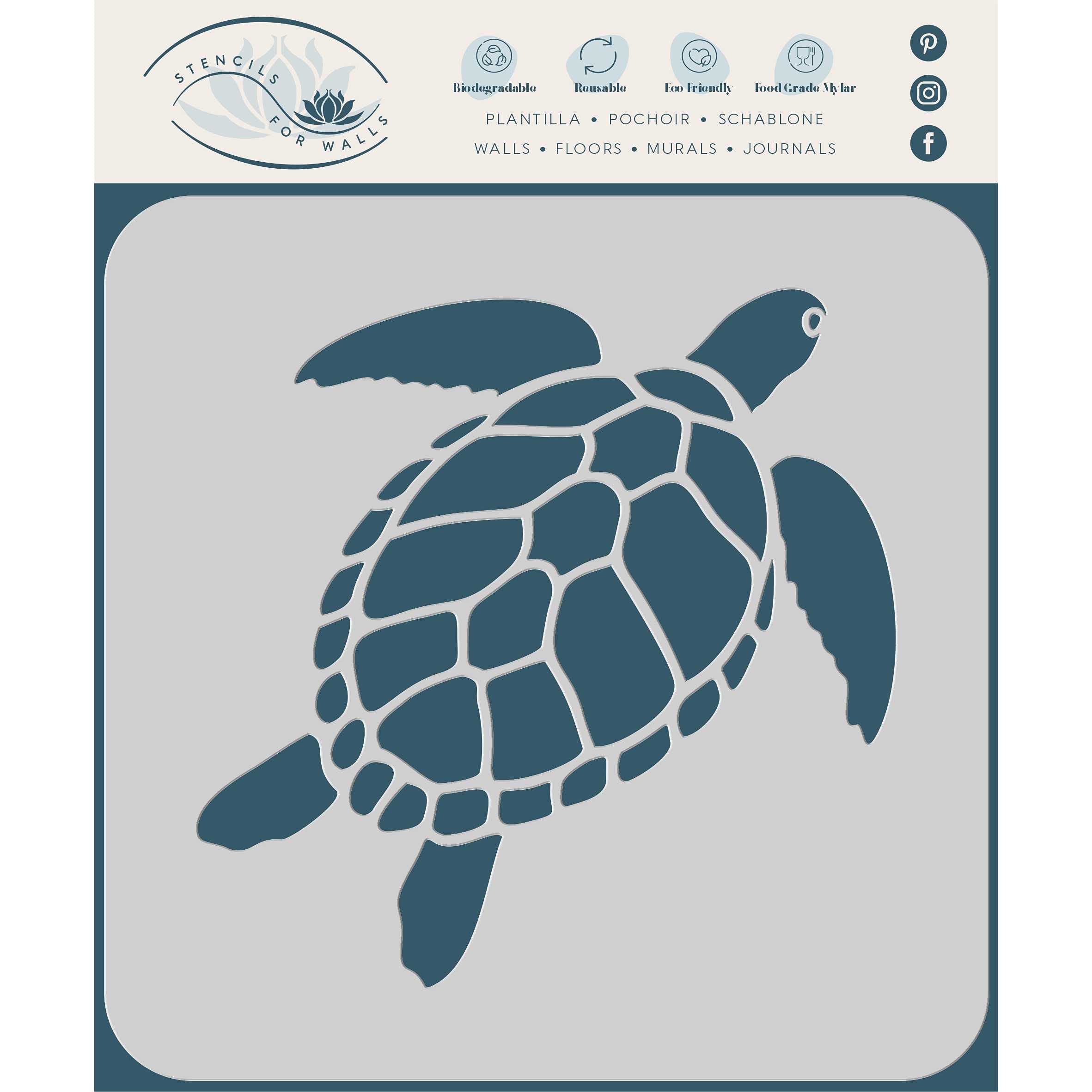 Turtle Stencil, 7.5 x 7.5 cm (S) - Sea Ocean Nautical Seashore Reef Endangered Stencils for Painting Template