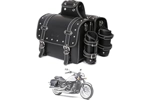 QJBOMTO High-density Leather Motorcycle Saddlebags-Throw Over Saddle bags,Side Bags with cup holder ，Waterproof, Side Tool Bag,Storage Tool Bag for Motorbike,Universal,1 Pair, L (Black4)
