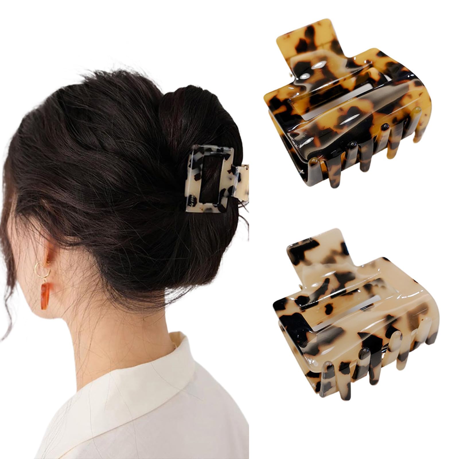 Ling & Bai 2Pcs Small Medium Hair Claw Clips Rectangle Clamp Nonslip Accessories for Women and Girl (Yellow)