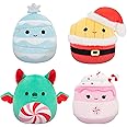 Squishmallows Original 5-Inch Holiday 4-Pack – Ethel Hot Chocolate, Floyd French Fries, Keiko Blue Christmas Tree, Ricardo Peppermint Bat – Official Jazwares Plush (Little)