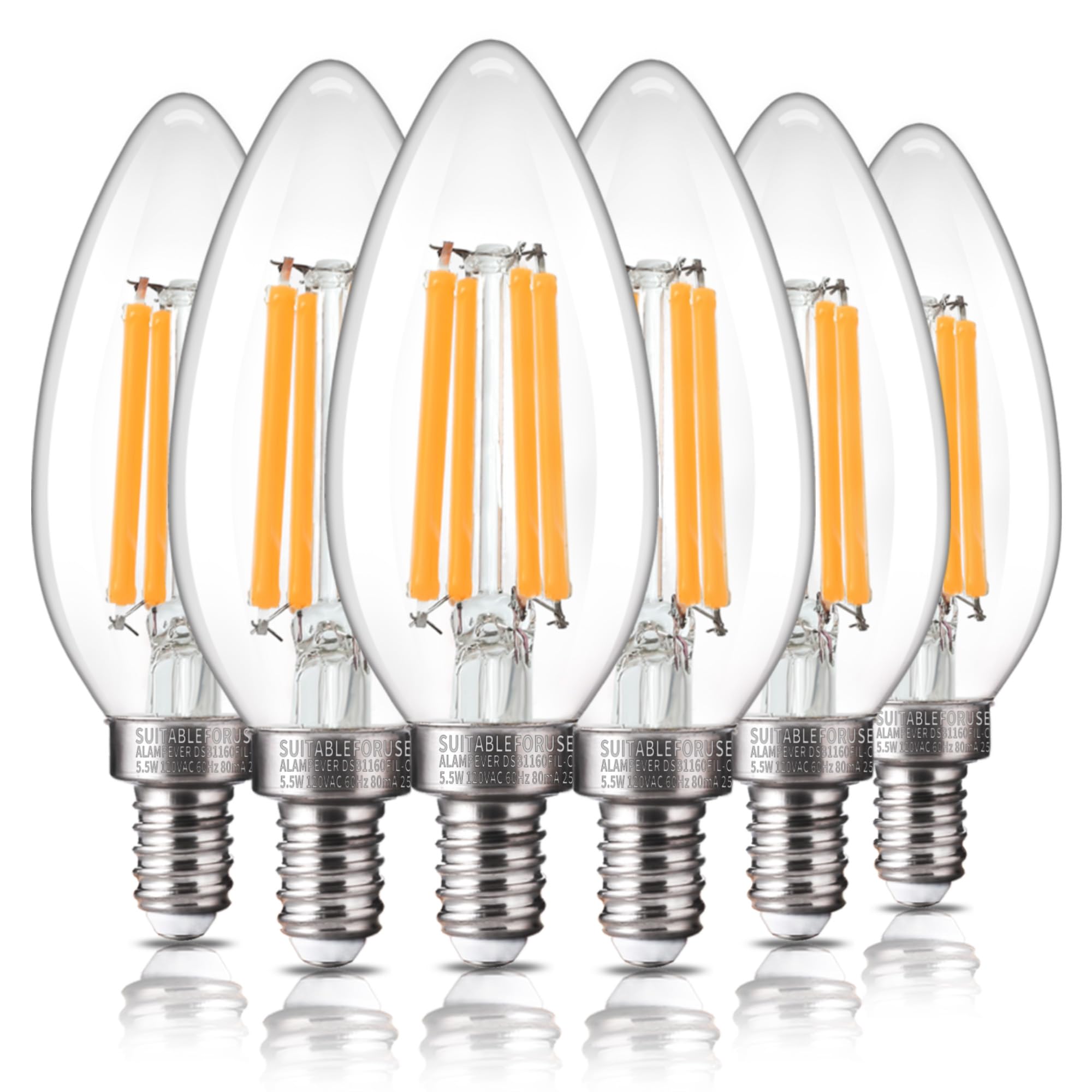 Photo 1 of ALAMPEVER E12 LED Bulb 100 Watt Equivalent, 800LM Super Bright Dimmable LED Light Bulb, B11 2700K Soft White Candelabra Bulb, 5.5W, 6 Pack
