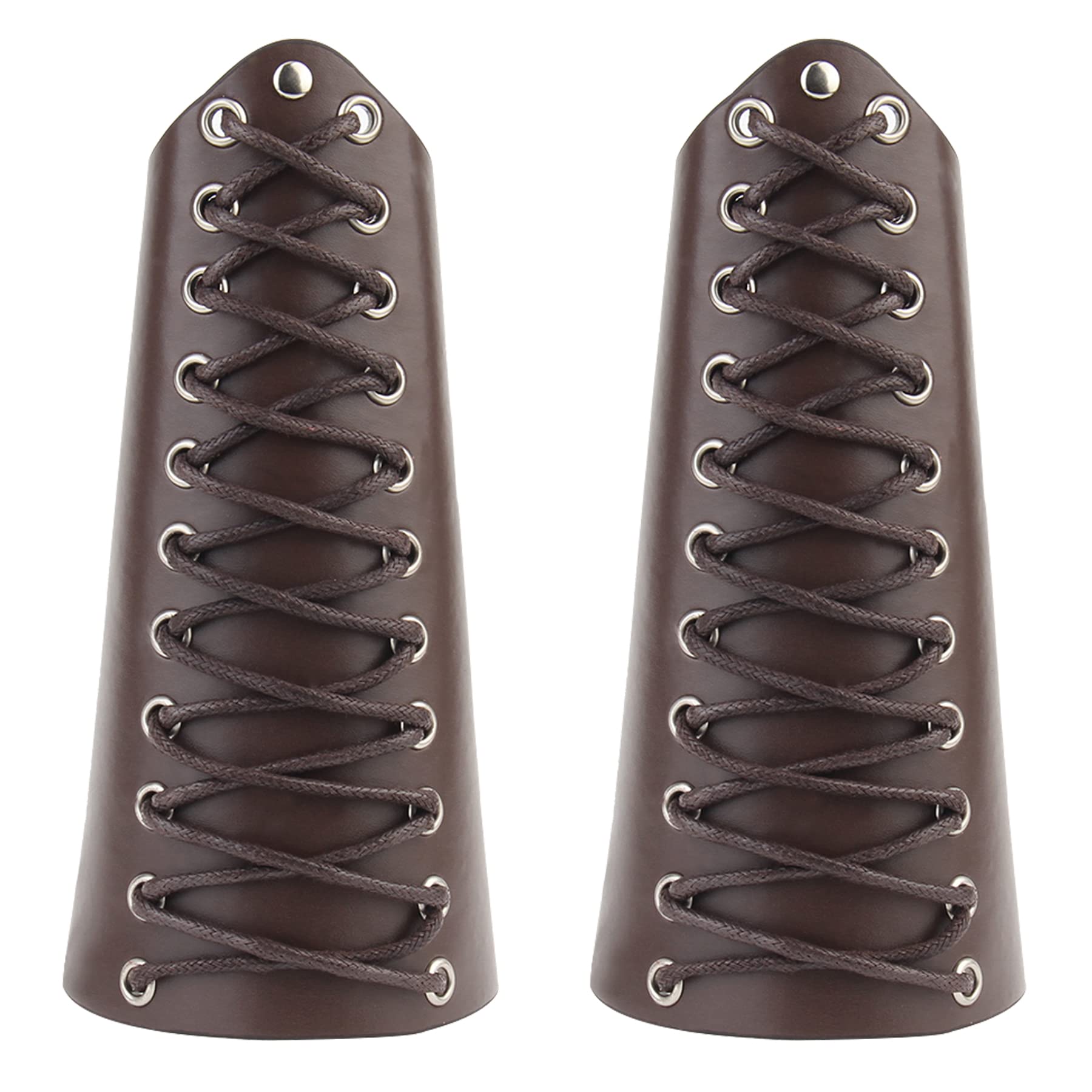 2 Pieces Viking Leather Bracers, Medieval Cuff Leather Wristband, Punk Knight Archery Bracers for Men Women (Brown)
