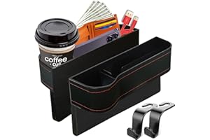 Nisstiiv Car Seat Gap Filler Organizer, Multifunctional Seat Gap Storage Box with Cup Holder, Console Side Extra Pouchs with USB Car Charger, Auto Accessories for Cellphone Wallet Key (Black-Leather)