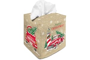 IRADA Tissue Box Cover Square Canvas Decorative Tissue Box Holder Cute Funny Cube Tissue Case Cover-Xmas Decor Christmas Car Tissue Box Cover