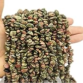 favoramulet 5-8mm Unakite Tumbled Stone Chip Beads for Jewelry Making, Irregular Shaped Healing Crystal Loose Bead Supply Pack of 2 Strands(64 inches)