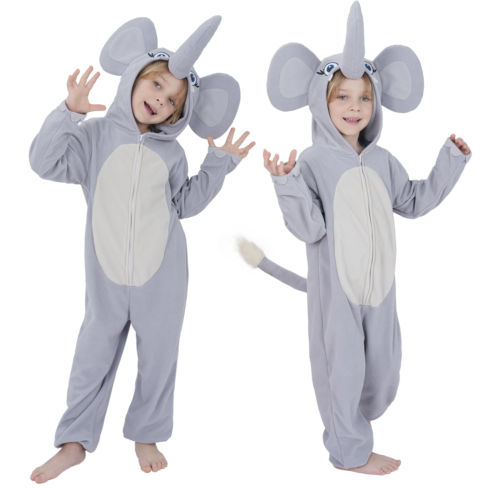 Sincere Party Fleece Cute Elephant Onesie Costume,Vivid Hooded Elephant Jumpsuit for Boys and Girls L(8-10)