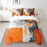 Feelyou Geometric Comforter Set with Sheets Twin Size Stripe Line Bed in a Bag for Boys Girls Teens Bed in a Bag Luxury 7 Pieces Bedding Set Room Decor Orange Grey